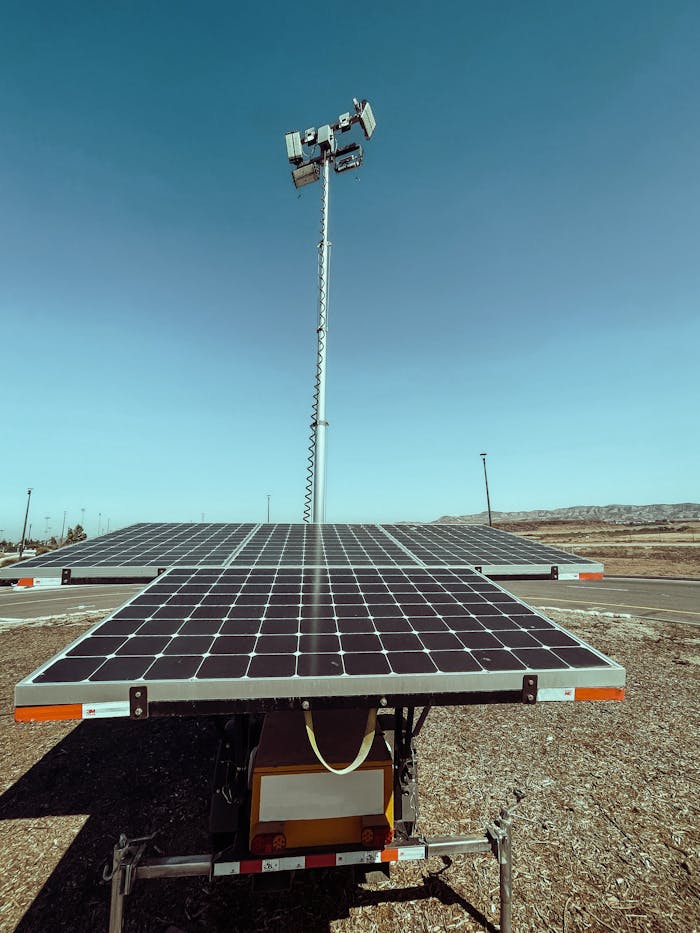 About Renewable energy solar panels in a sunny California landscape, highlighting sustainable power.